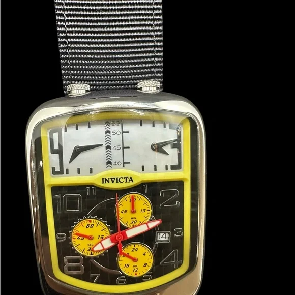 Invicta Rally Silver and Yellow chronograph with three time zone tracking
